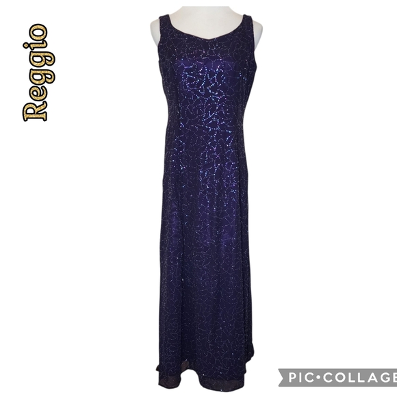 Reggio dress gown beaded purple maxi colorful rhinestone covered fabric - Picture 15 of 15